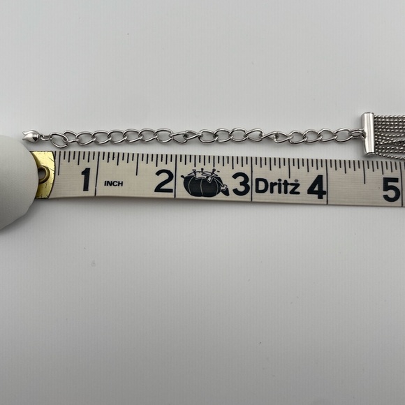 Modern Silver Mesh Lariat Necklace Rhinestone Loop Long Tassel Drop - Picture 11 of 11